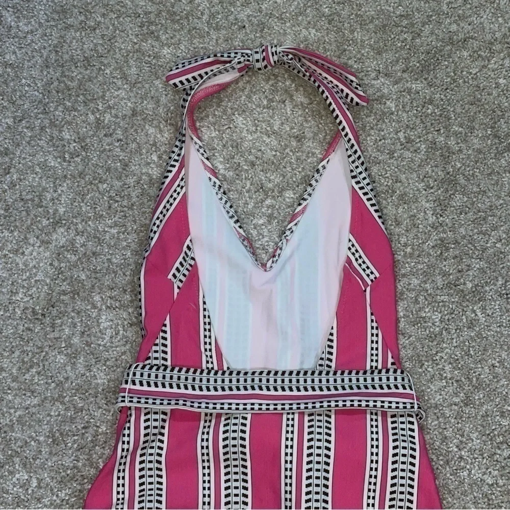 LEMLEM Amira Geo Stripe Belted One-Piece Swimsuit - Pink - Sz - XS $250 - Picture 6 of 11